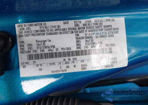 2016 Ford Focus Se from USA, damaged, VIN 1FADP3K22GL279320